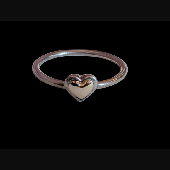 Pandora 14k S925 Sterling Silver Size 54 Golden Heart Two Tone Ring - Picture 6 of 16